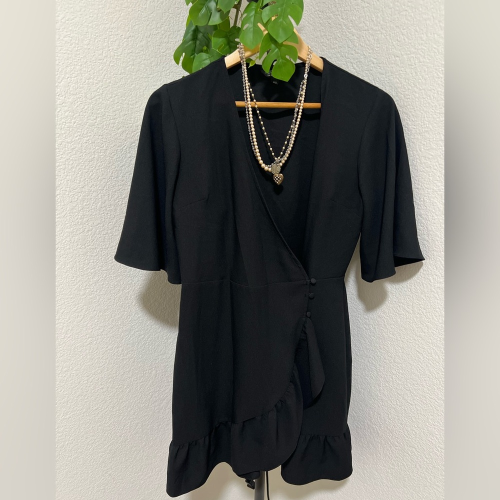 TOPSHOP Wrap Mini Black Dress